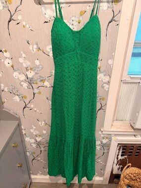 Green Eyelet Maxi Dress — Elegant Summer Slip